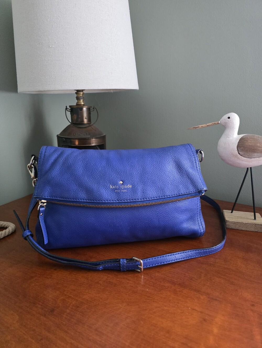 Kate Spade Cobble Hill Mini Carson Lapis Blue Leather Crossbody Shoulder Bag